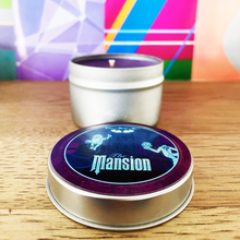 Load image into Gallery viewer, The Mansion Candle | 4 Ounces | Featuring Hitchhiking Ghosts, Ride Car, and Iconic Wallpaper from The Mansion
